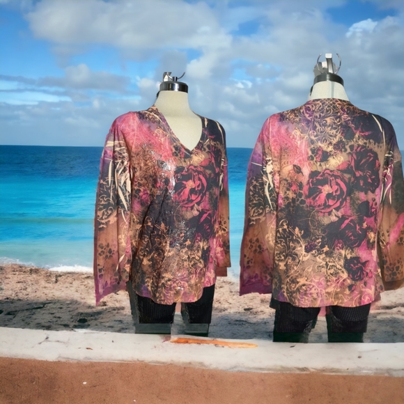 Multicolor Brown and Pink 3/4 Sleeves Size L - Picture 12 of 13